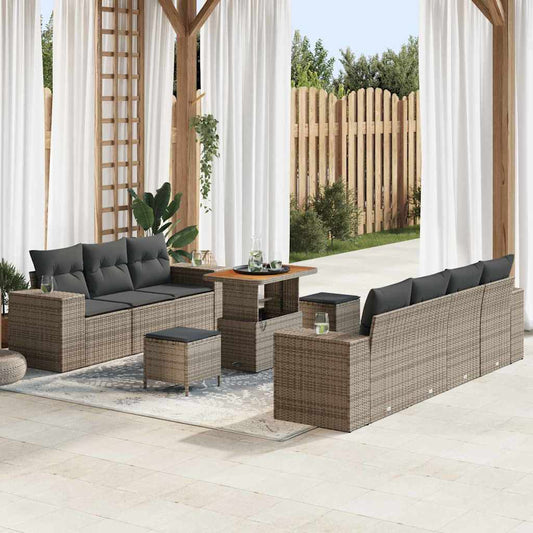 Gartensofa-set mit Kissen 10 pcs Grau Poly-Rattan