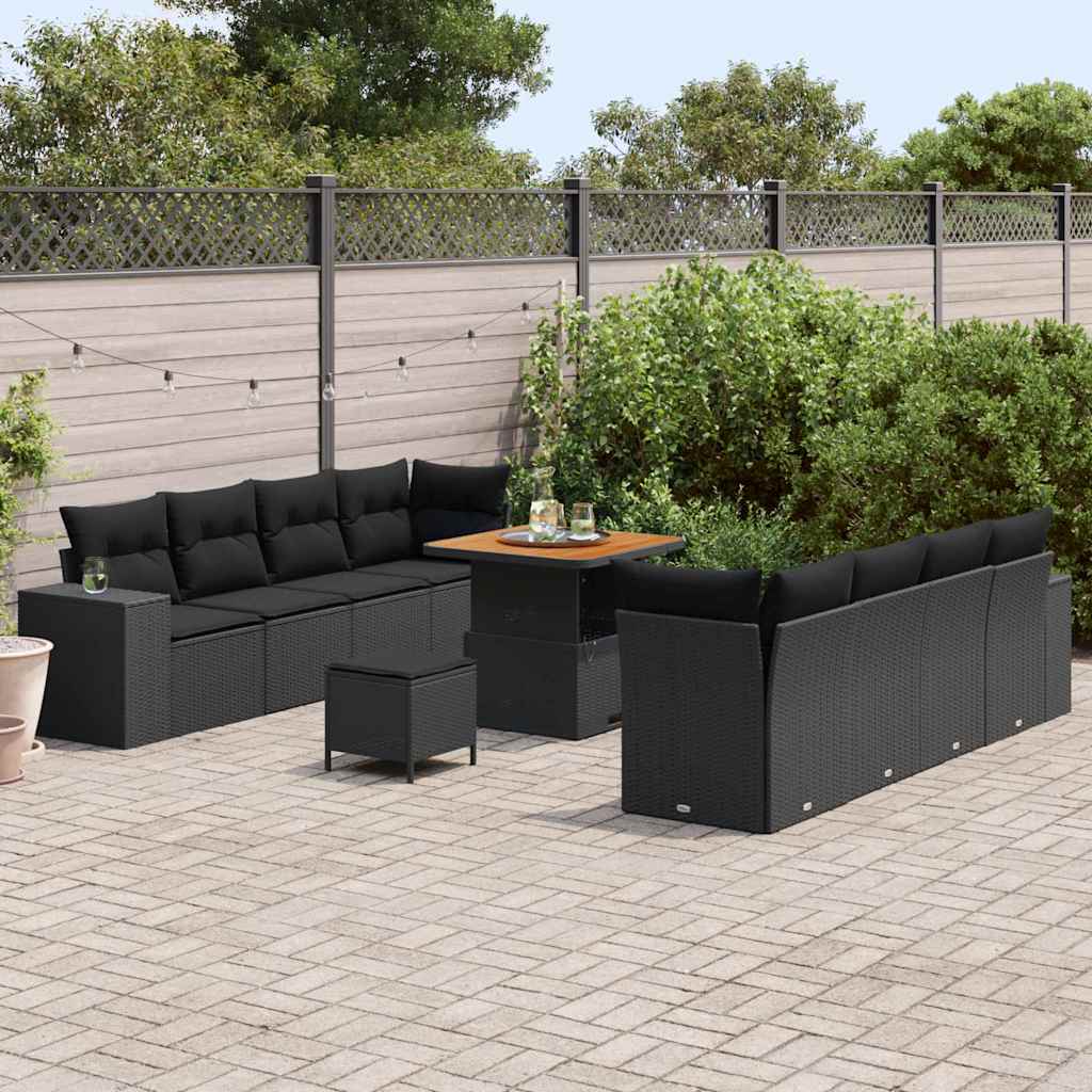 Gartensofa-set mit Kissen 11 pcs Schwarz Poly-Rattan