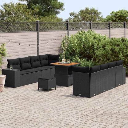 Gartensofa-set mit Kissen 11 pcs Schwarz Poly-Rattan
