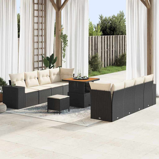 Gartensofa-set mit Kissen 11 pcs Schwarz Poly-Rattan