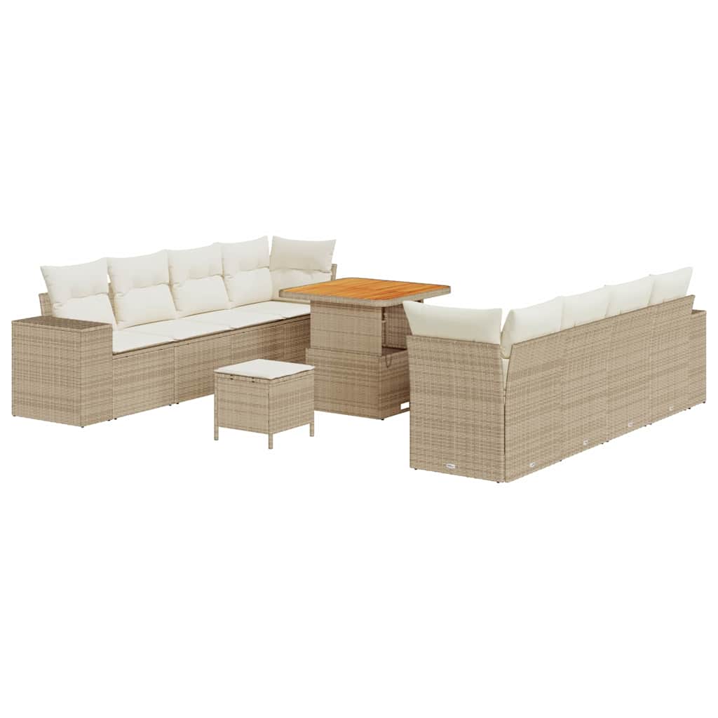 Gartensofa-set mit Kissen 11 pcs Beige Poly-Rattan