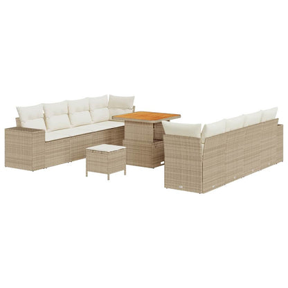 Gartensofa-set mit Kissen 11 pcs Beige Poly-Rattan