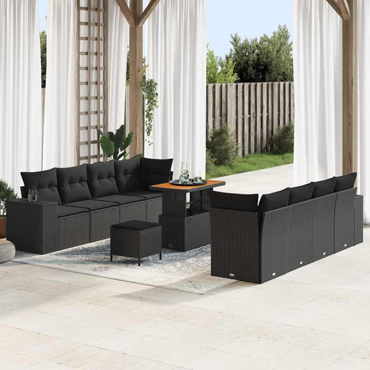 Gartensofa-set mit Kissen 11 pcs Schwarz Poly-Rattan