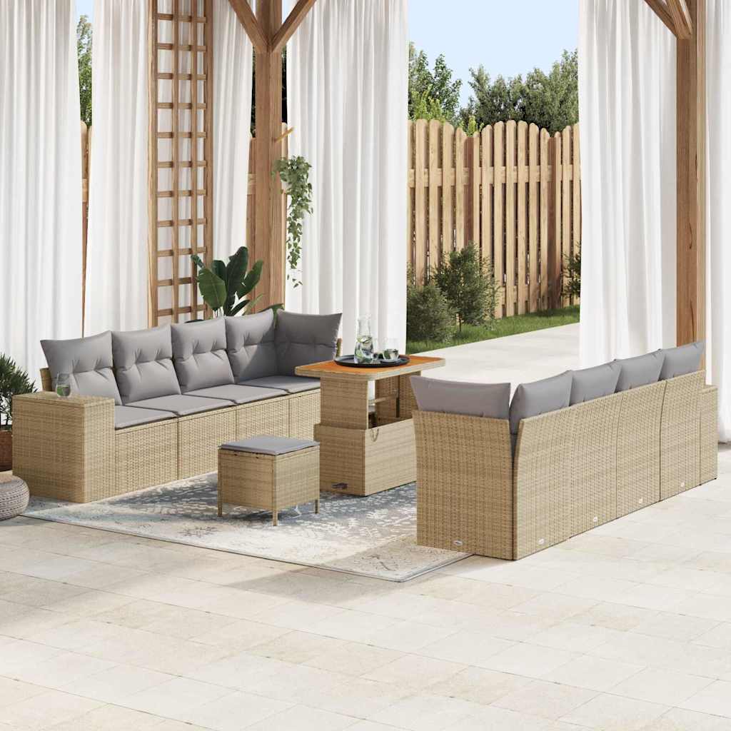 Gartensofa-set mit Kissen 11 pcs Beige Poly-Rattan