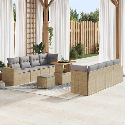 Gartensofa-set mit Kissen 11 pcs Beige Poly-Rattan