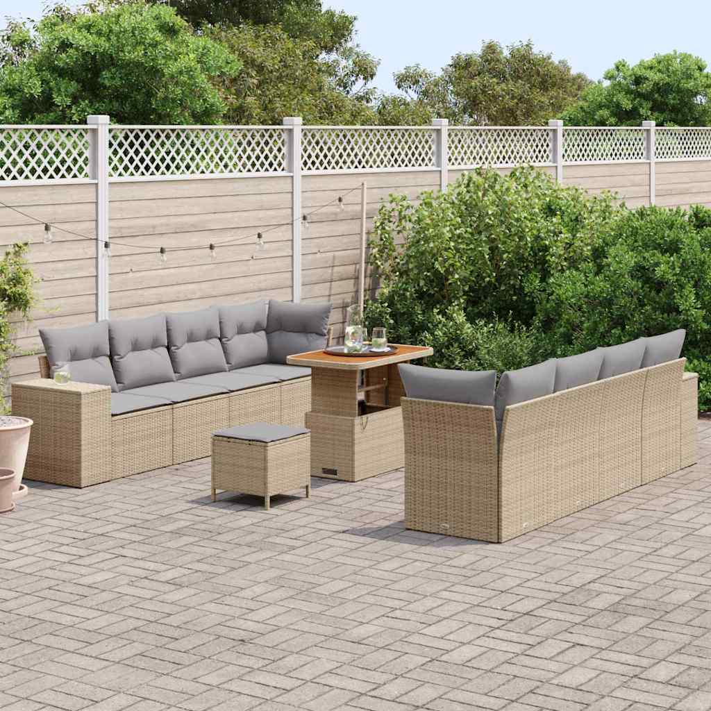 Gartensofa-set mit Kissen 11 pcs Beige Poly-Rattan