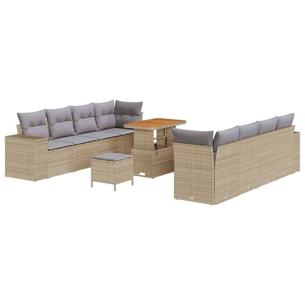 Gartensofa-set mit Kissen 11 pcs Beige Poly-Rattan
