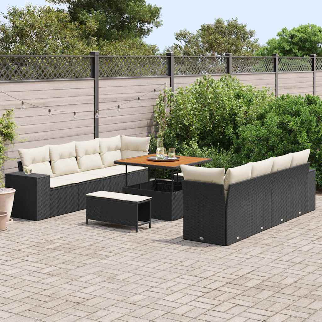 Gartensofa-set mit Kissen 11 pcs Schwarz Poly-Rattan