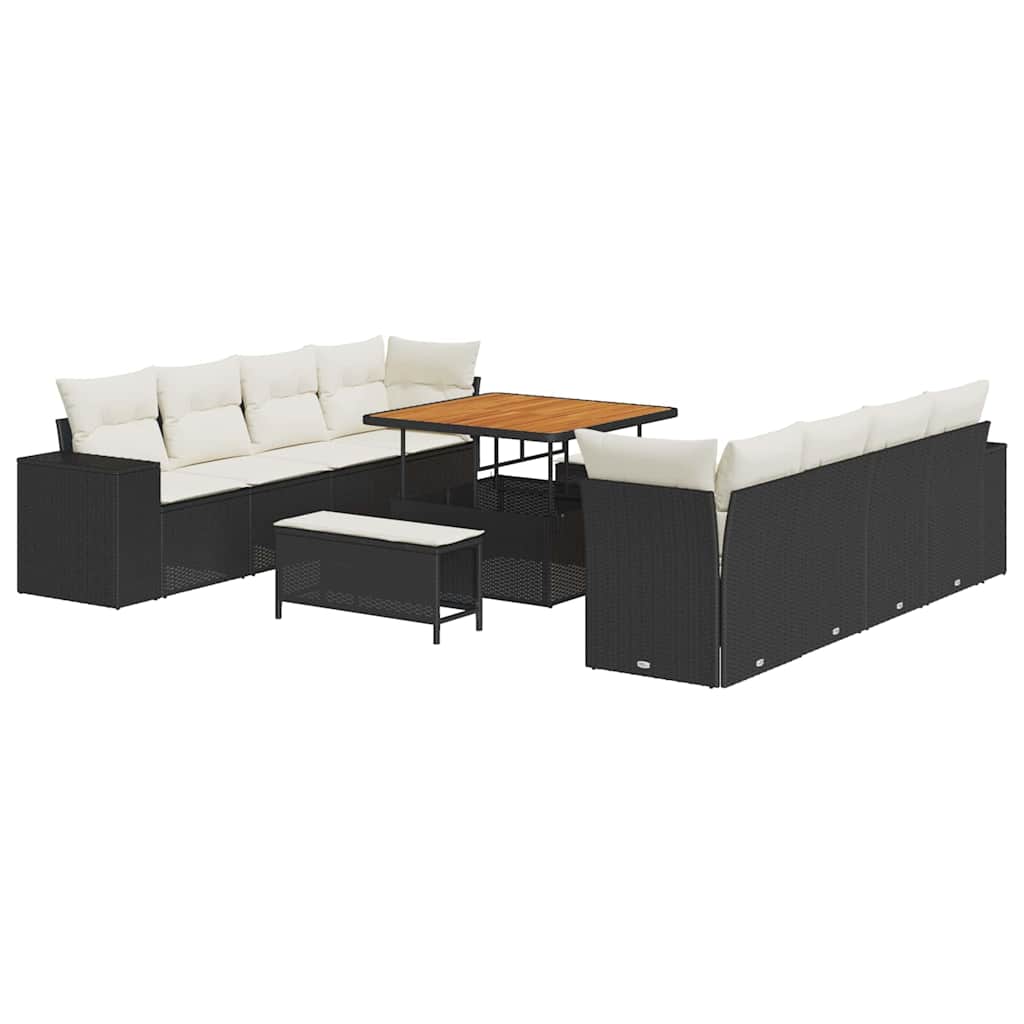 Gartensofa-set mit Kissen 11 pcs Schwarz Poly-Rattan