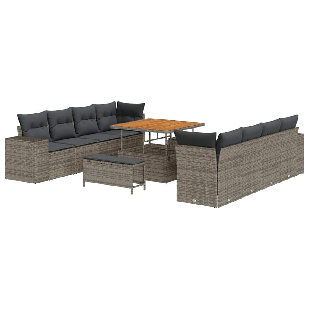 Gartensofa-set mit Kissen 11 pcs Grau Poly-Rattan