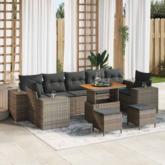 Garten-Sofa-Set 10 pcs Grau Poly-Rattan