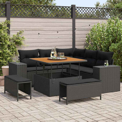 Gartensofa-set mit Kissen 8 pcs Schwarz Poly-Rattan