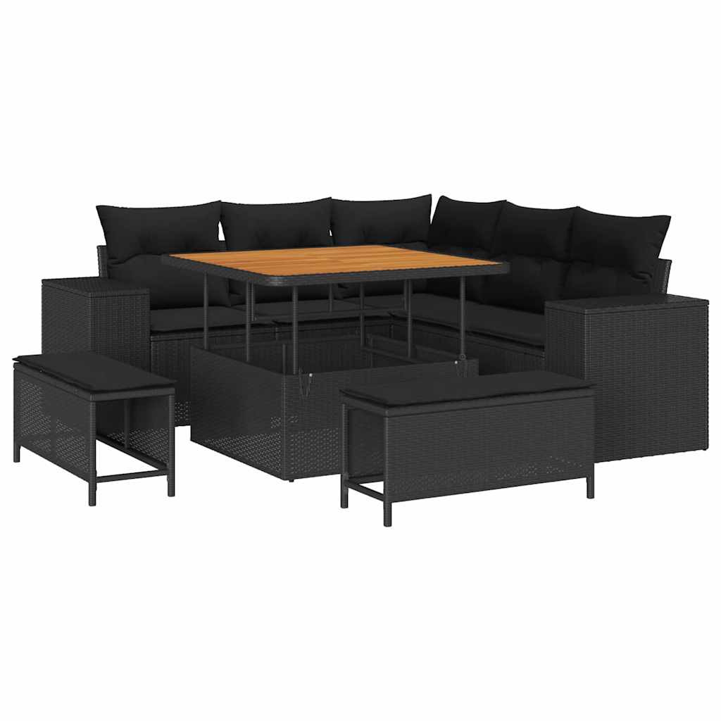 Gartensofa-set mit Kissen 8 pcs Schwarz Poly-Rattan