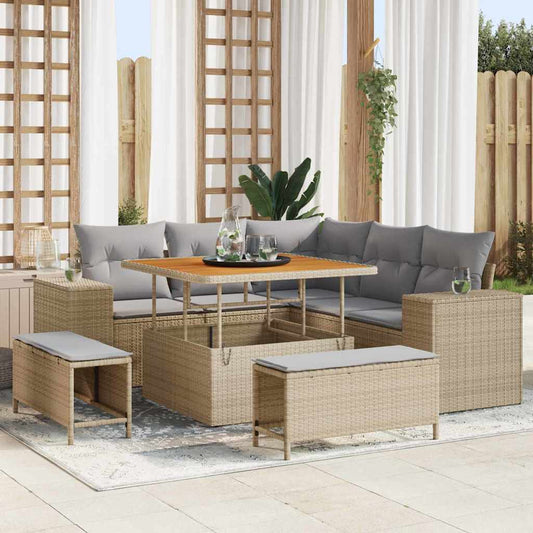 Gartensofa-set mit Kissen 8 pcs Beige Poly-Rattan