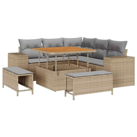 Gartensofa-set mit Kissen 8 pcs Beige Poly-Rattan