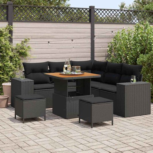 Gartensofa-set mit Kissen 8 pcs Schwarz Poly-Rattan