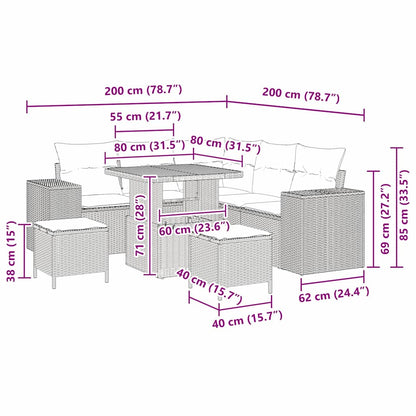 Gartensofa-set mit Kissen 8 pcs Schwarz Poly-Rattan