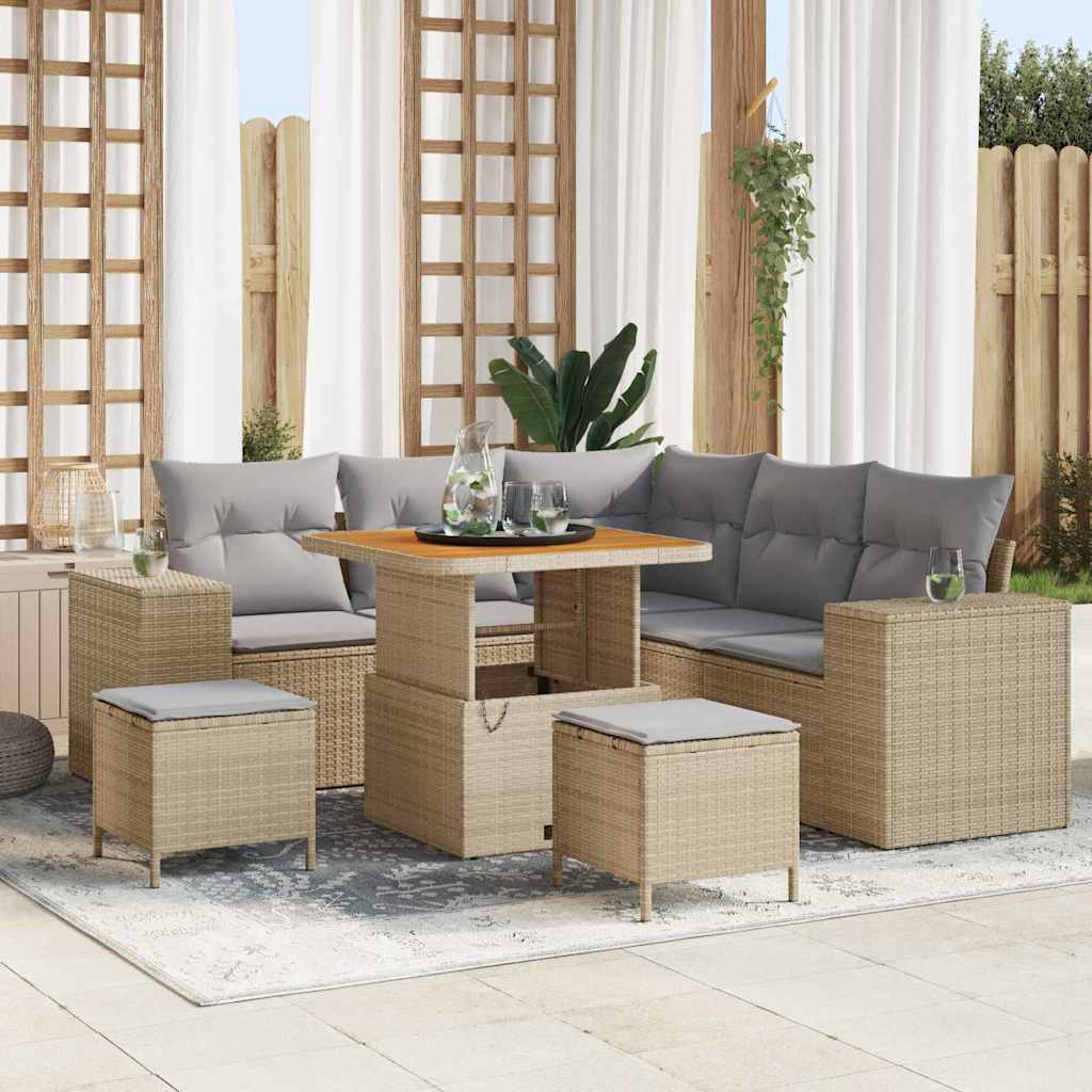 Gartensofa-set mit Kissen 8 pcs Beige Poly-Rattan