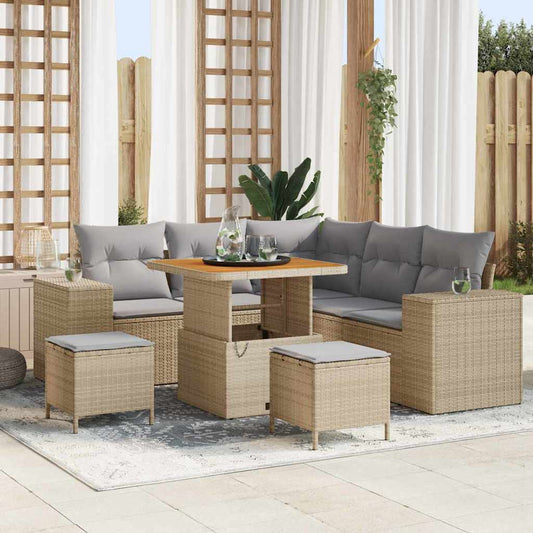 Gartensofa-set mit Kissen 8 pcs Beige Poly-Rattan