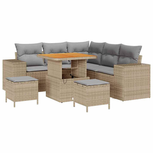 Gartensofa-set mit Kissen 8 pcs Beige Poly-Rattan