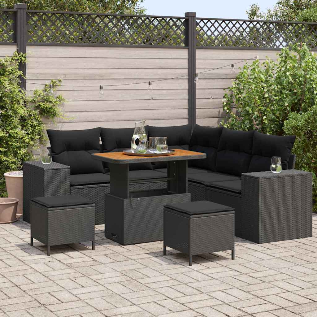 Gartensofa-set mit Kissen 8 pcs Schwarz Poly-Rattan