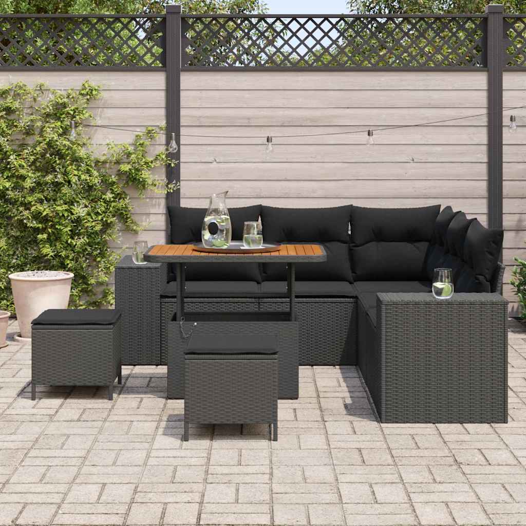 Gartensofa-set mit Kissen 8 pcs Schwarz Poly-Rattan