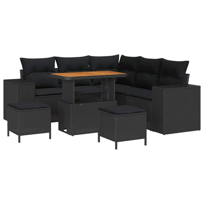 Gartensofa-set mit Kissen 8 pcs Schwarz Poly-Rattan