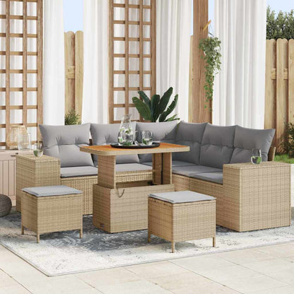 Gartensofa-set mit Kissen 8 pcs Beige Poly-Rattan