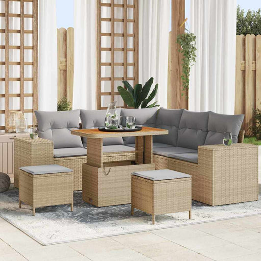 Gartensofa-set mit Kissen 8 pcs Beige Poly-Rattan