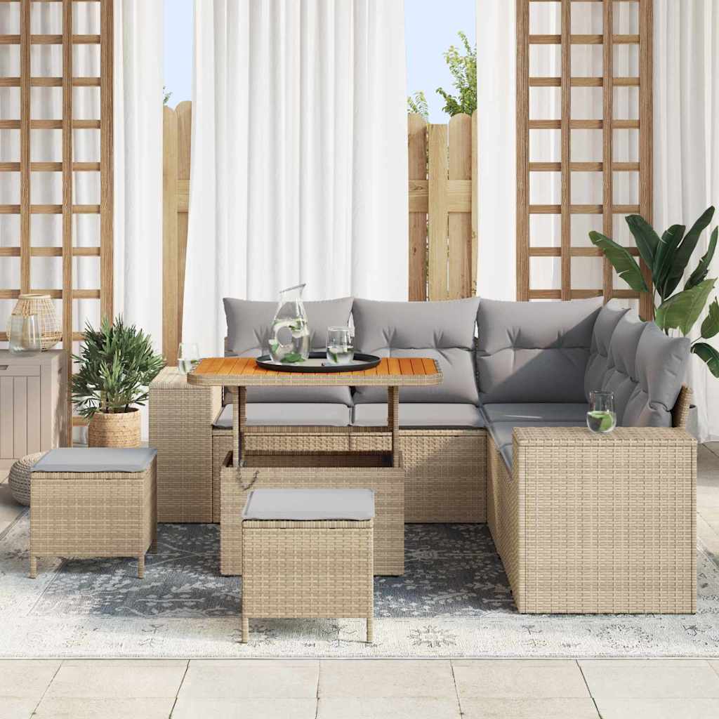 Gartensofa-set mit Kissen 8 pcs Beige Poly-Rattan