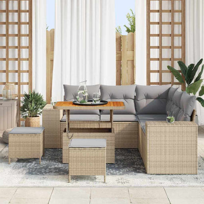 Gartensofa-set mit Kissen 8 pcs Beige Poly-Rattan