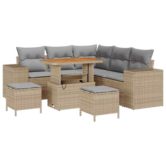Gartensofa-set mit Kissen 8 pcs Beige Poly-Rattan