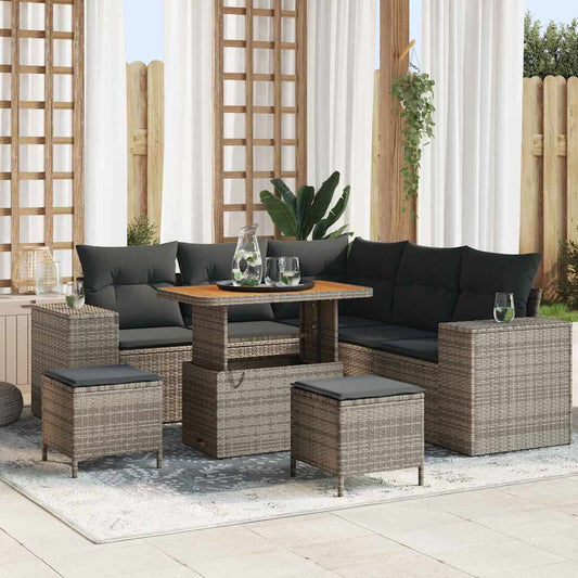 Gartensofa-set mit Kissen 8 pcs Grau Poly-Rattan