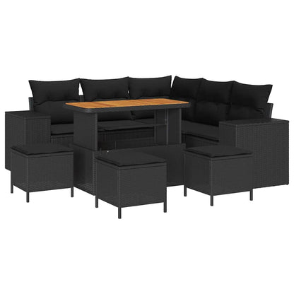 Gartensofa-set mit Kissen 9 pcs Schwarz Poly-Rattan