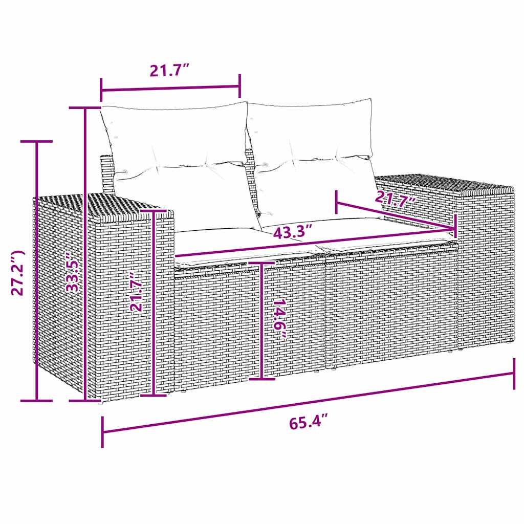 Gartensofa-set mit Kissen 9 pcs Schwarz Poly-Rattan