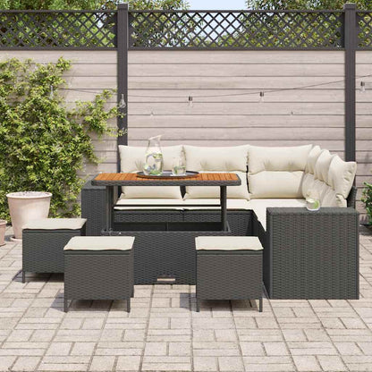Gartensofa-set mit Kissen 9 pcs Schwarz Poly-Rattan
