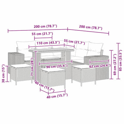Gartensofa-set mit Kissen 9 pcs Beige Poly-Rattan