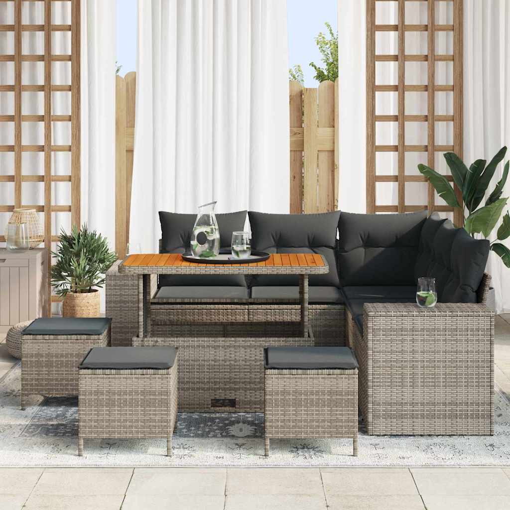 Garten-Sofa-Set 9 pcs Grau Poly-Rattan