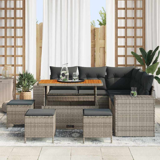 Garten-Sofa-Set 9 pcs Grau Poly-Rattan