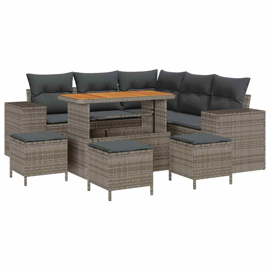 Garten-Sofa-Set 9 pcs Grau Poly-Rattan