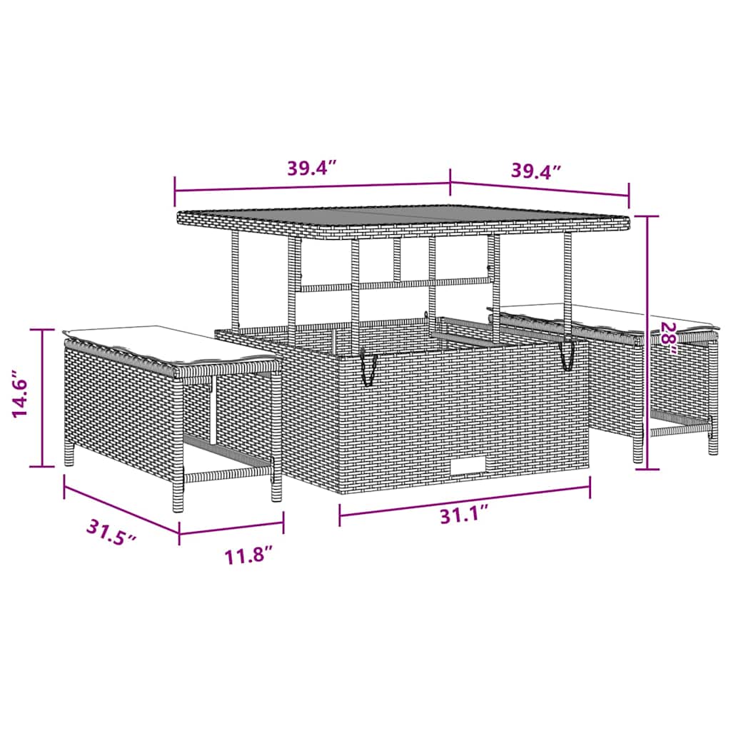 Gartensofa-set mit Kissen 9 pcs Schwarz Poly-Rattan