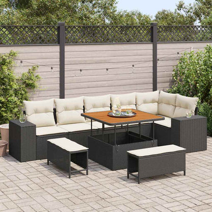 Gartensofa-set mit Kissen 9 pcs Schwarz Poly-Rattan