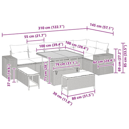 Gartensofa-set mit Kissen 9 pcs Schwarz Poly-Rattan