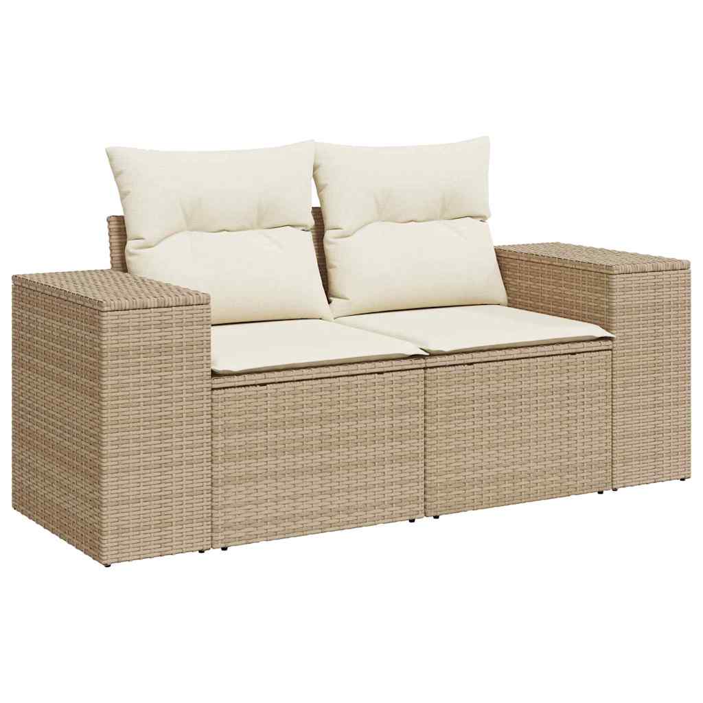 Gartensofa-set mit Kissen 9 pcs Beige Poly-Rattan