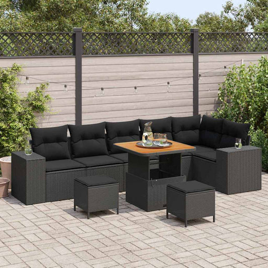 Garten-Sofa-Set 9 pcs Schwarz Poly-Rattan