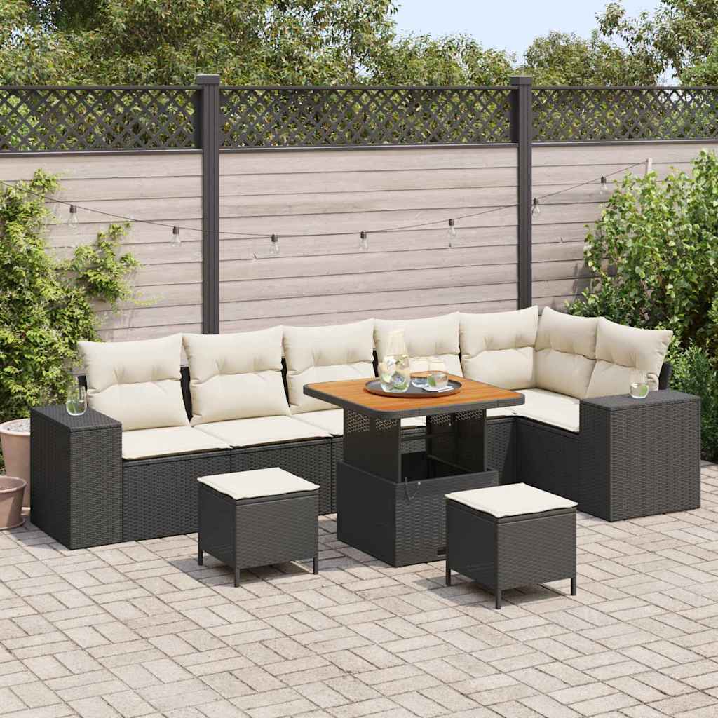 Gartensofa-set mit Kissen 9 pcs Schwarz Poly-Rattan