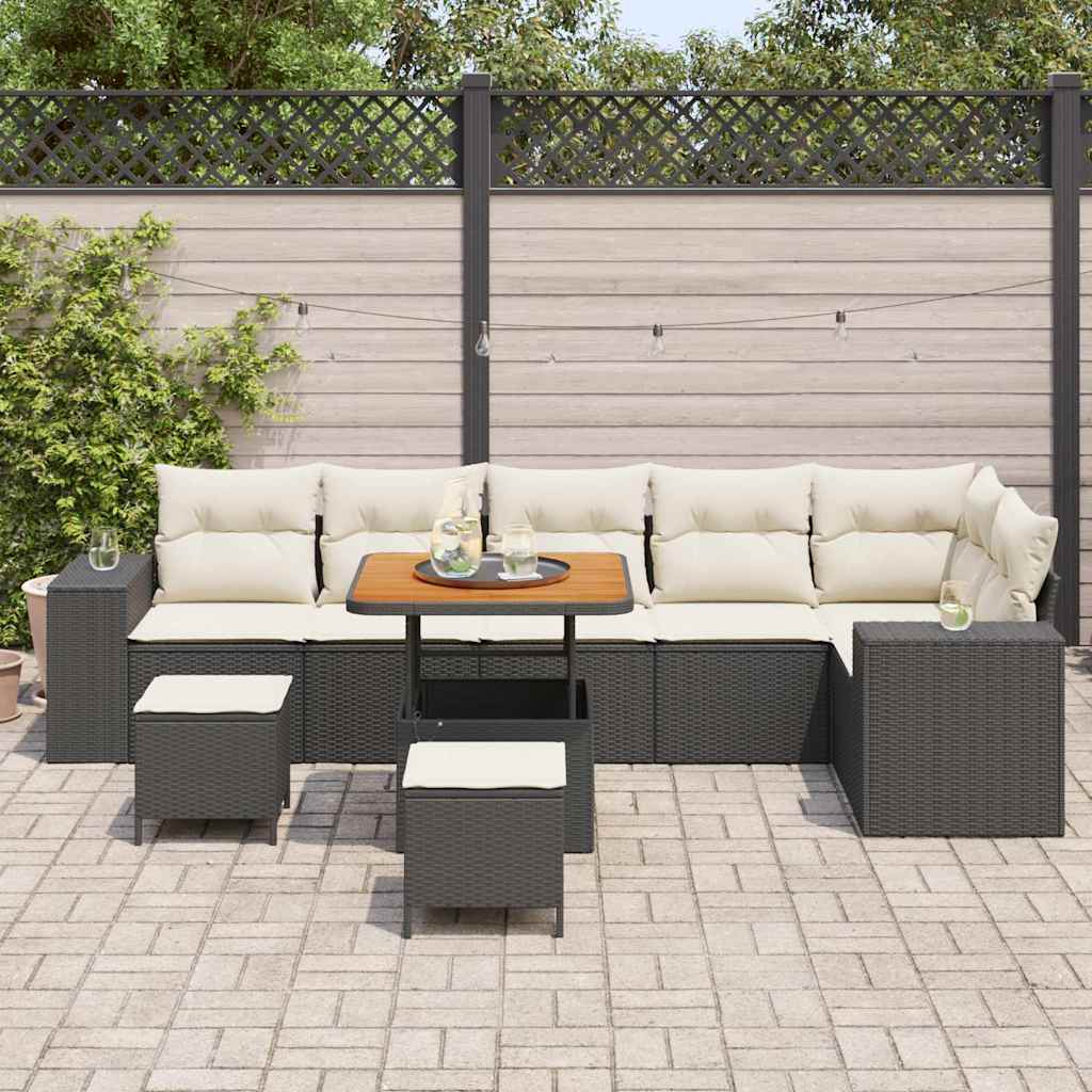 Gartensofa-set mit Kissen 9 pcs Schwarz Poly-Rattan