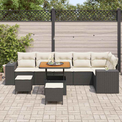 Gartensofa-set mit Kissen 9 pcs Schwarz Poly-Rattan