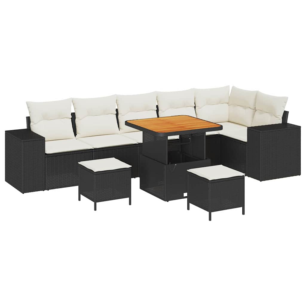 Gartensofa-set mit Kissen 9 pcs Schwarz Poly-Rattan