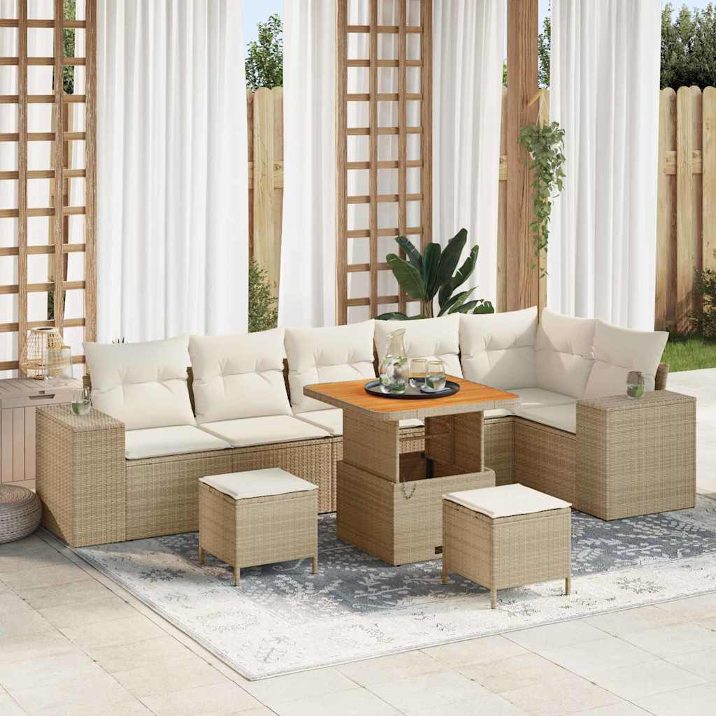 Garten-Sofa-Set 9 pcs Beige Poly-Rattan